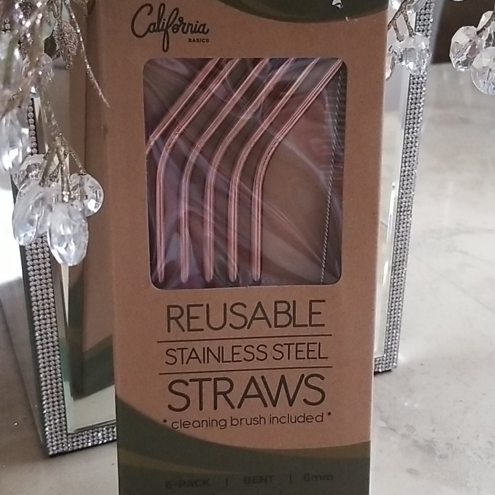 SALE! Reusable set of 6 Stainless Steel Rose Gold Straws
